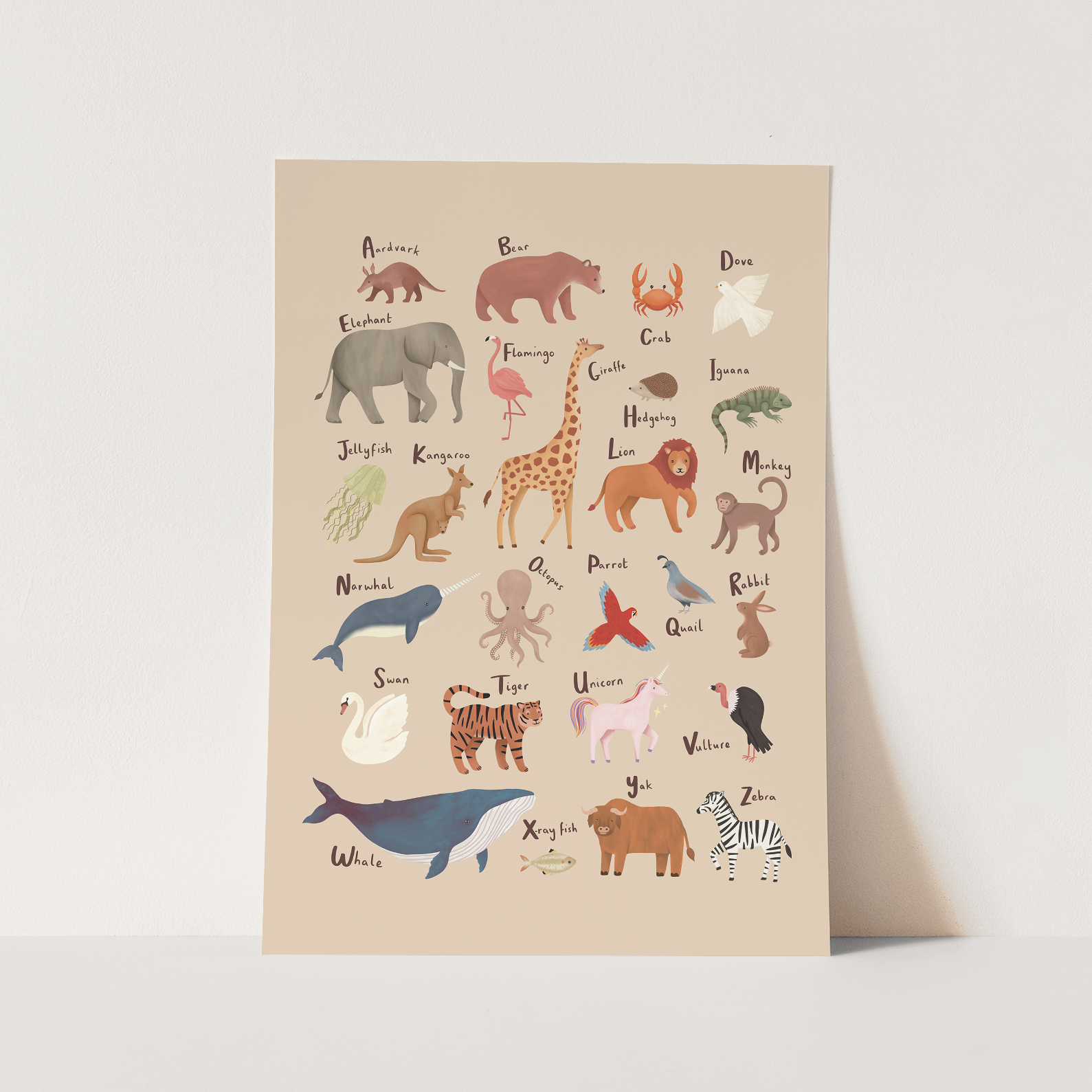 Kid of the Village Animal Alphabet Art Print - Peach