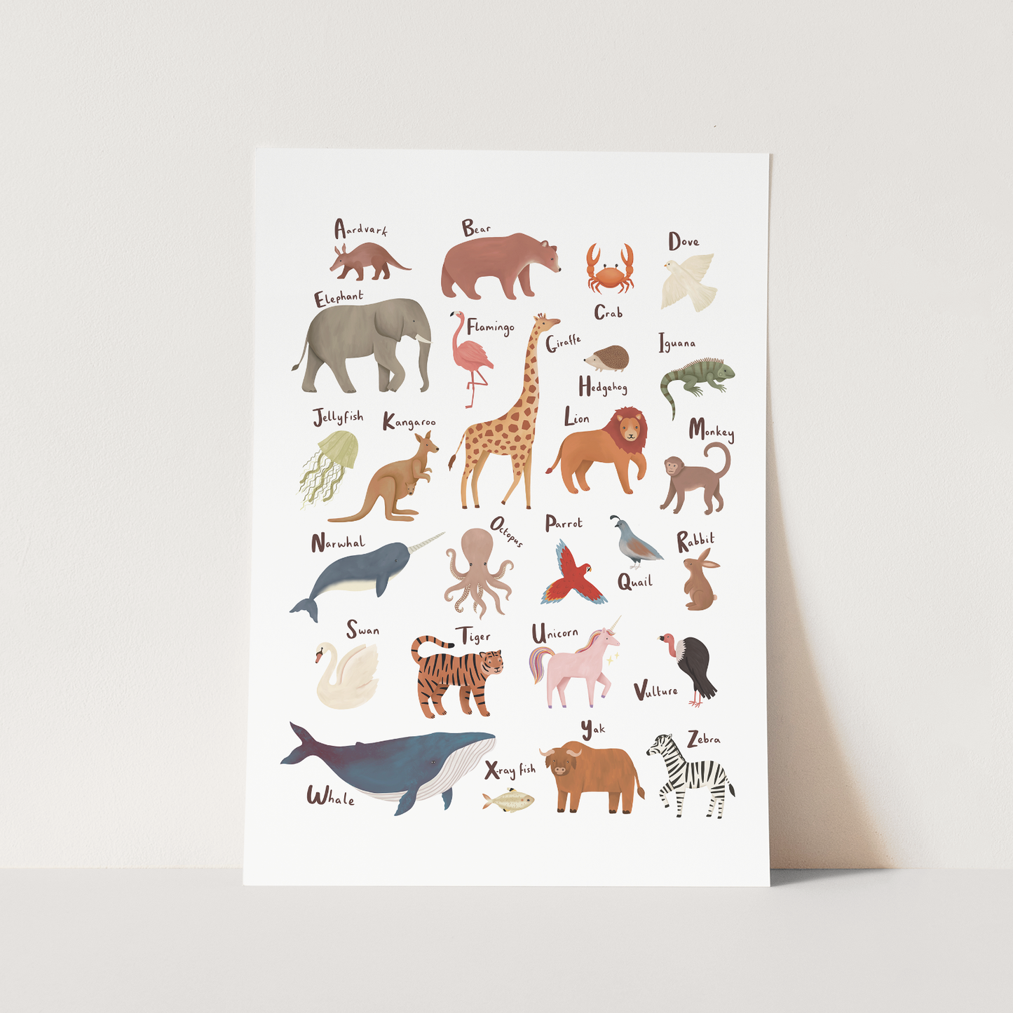 Kid of the Village Animal Alphabet Art Print - White
