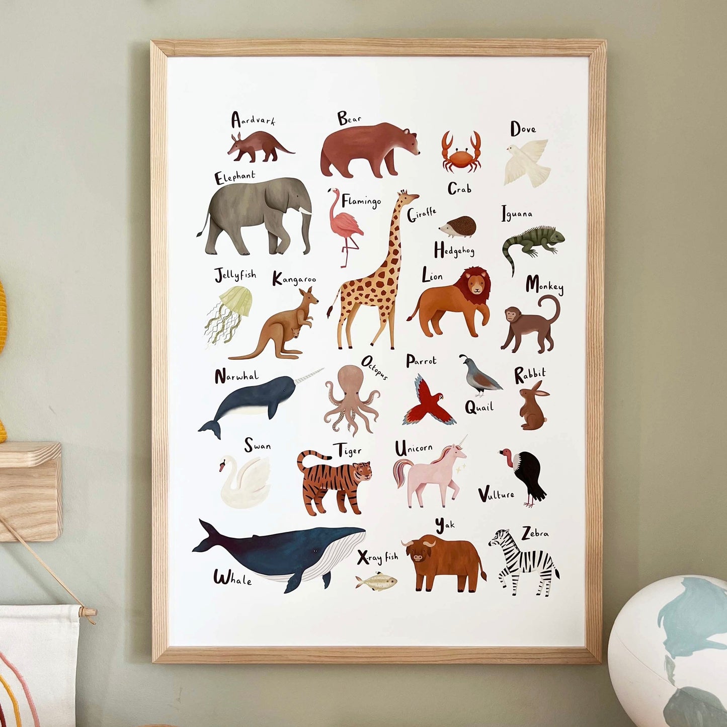 Kid of the Village Animal Alphabet Art Print - White