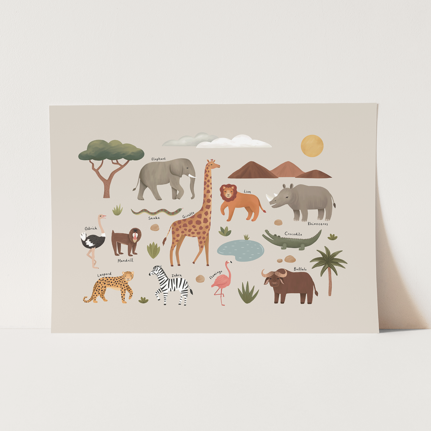 Kid of the Village Animals on Safari Art Print - Stone