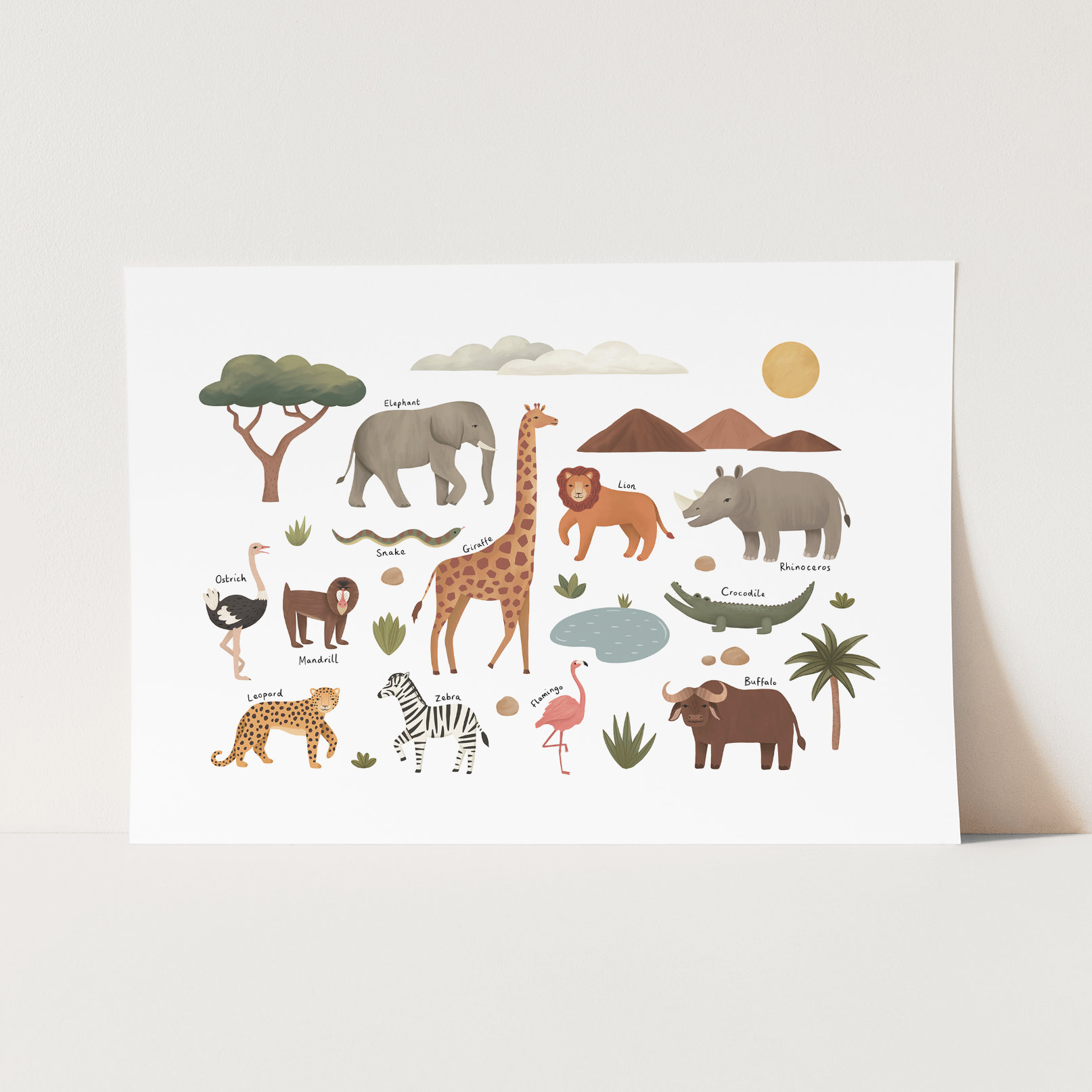 Kid of the Village Animals on Safari Art Print - White