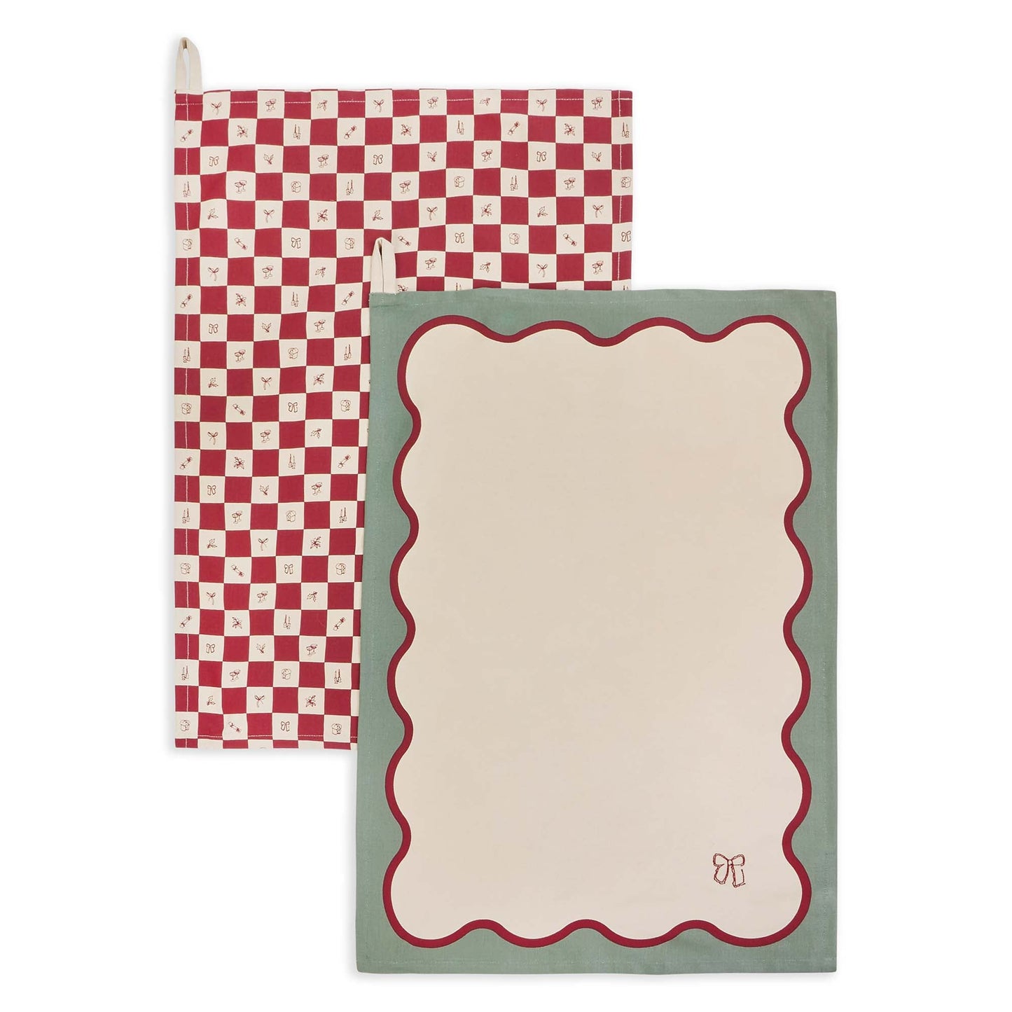 Avery Row Christmas Tea Towels, Set of 2 - Christmas Checkerboard