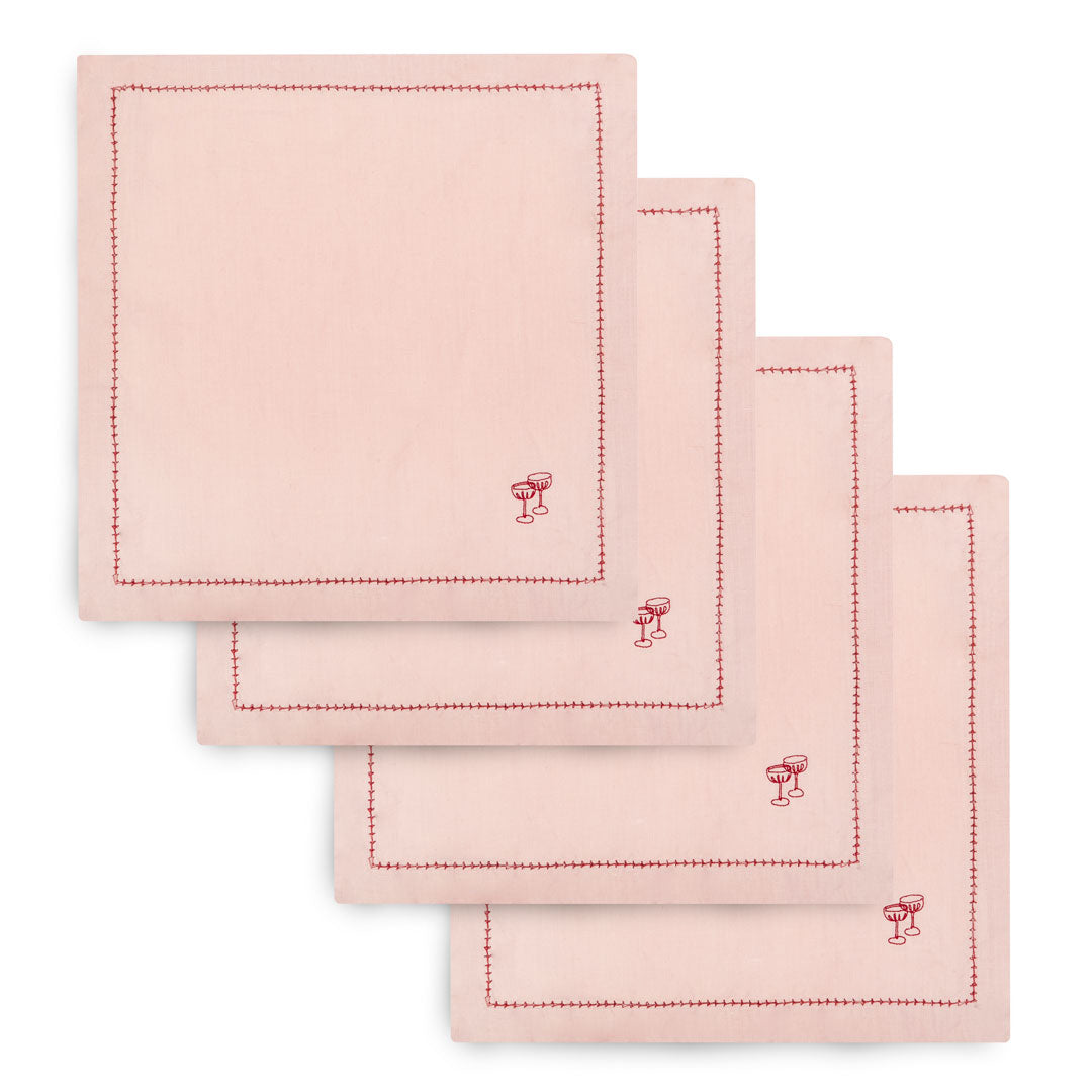 Avery Row Embroidered Linen Napkins, Set of 4 - Plaster Pink