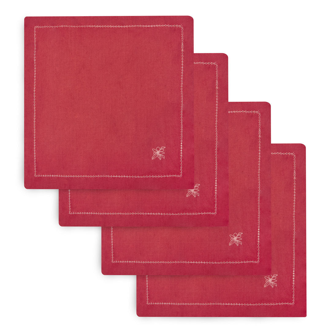 Avery Row Embroidered Linen Napkins, Set of 4 - Berry