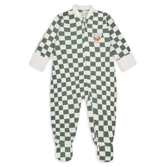 Avery Row Baby Jersey Sleepsuit - Green Checkerboard