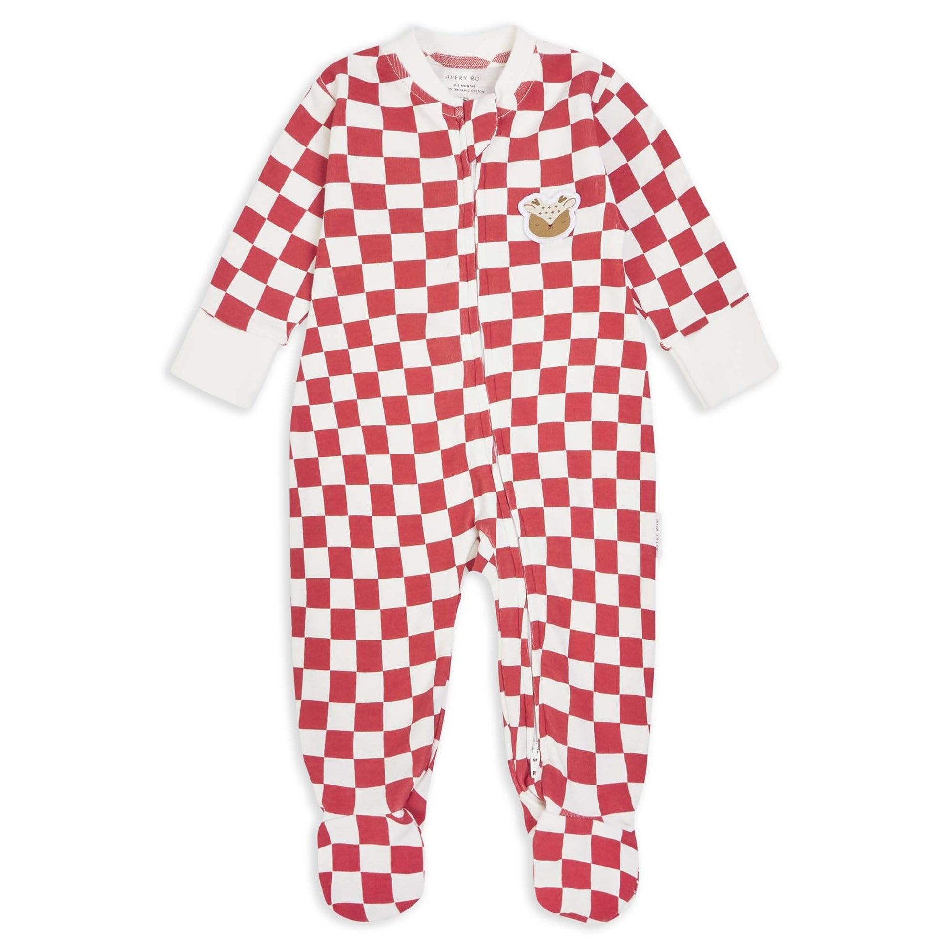 Avery Row Baby Jersey Sleepsuit - Red Checkerboard