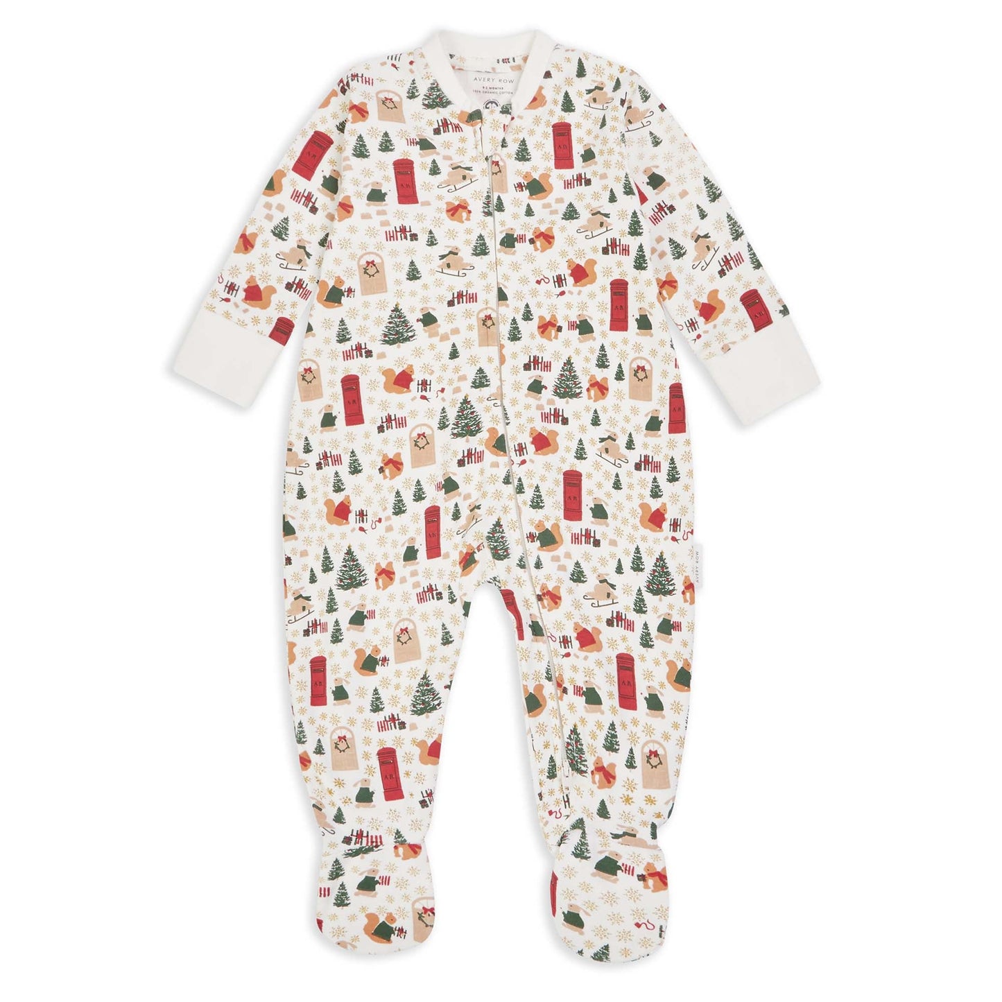 Avery Row Baby Jersey Sleepsuit - Festive Forest