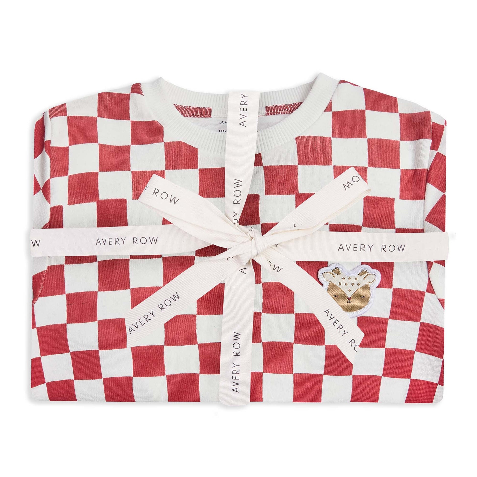 Avery Row Children's Jersey Pyjamas - Red Checkerboard