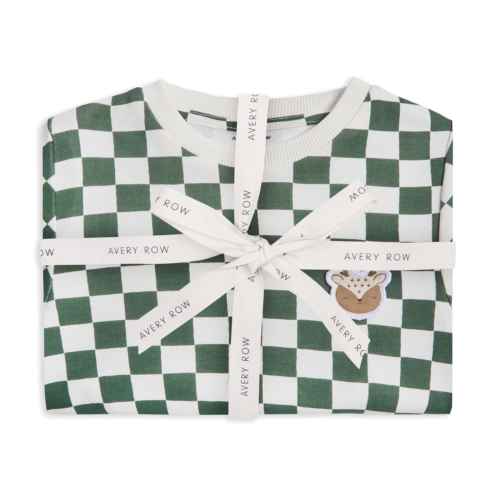 Avery Row Children's Jersey Pyjamas - Green Checkerboard