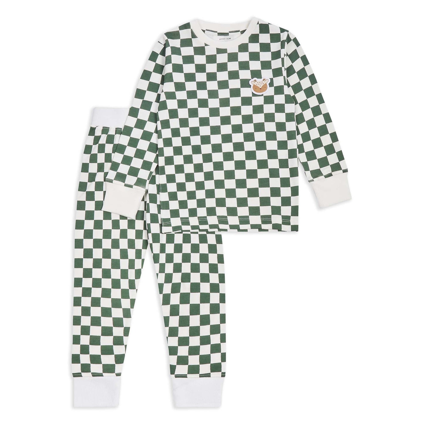 Avery Row Children's Jersey Pyjamas - Green Checkerboard