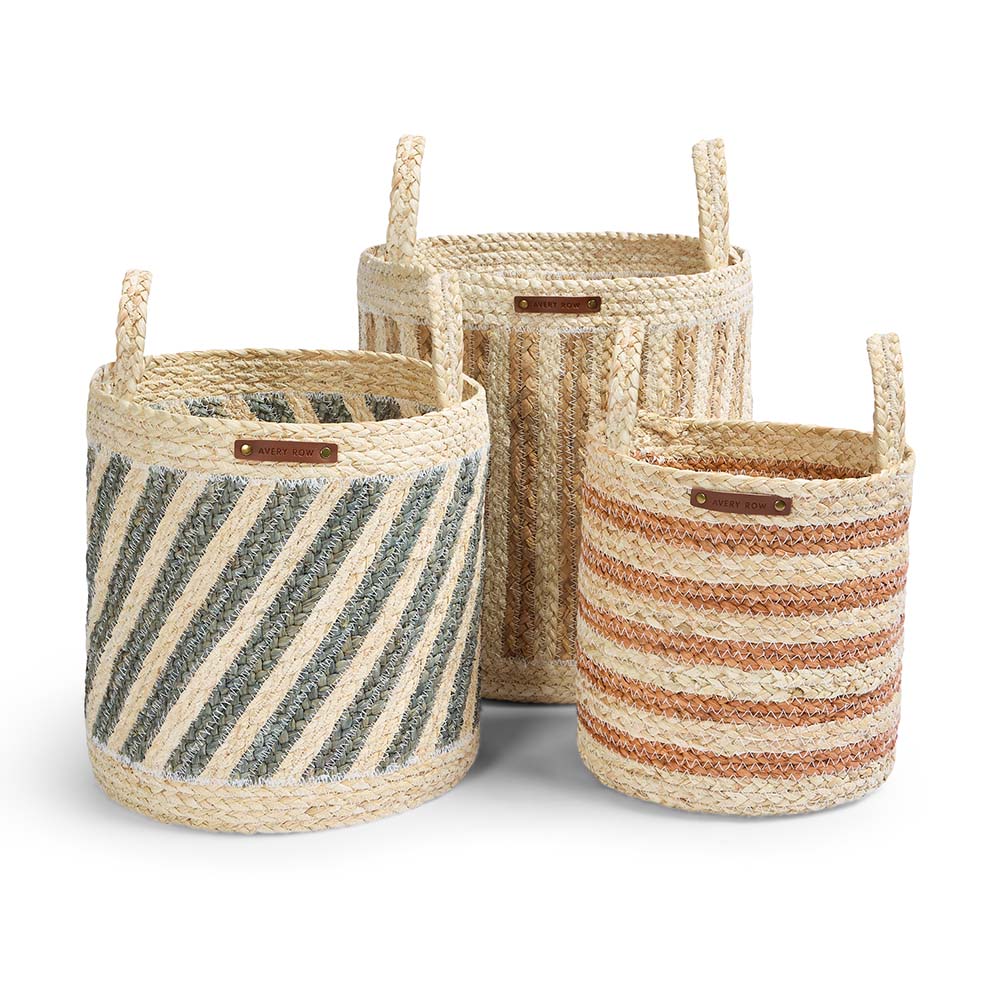 Avery Row Maize Stripe Storage Basket - Set of 3 - Natural