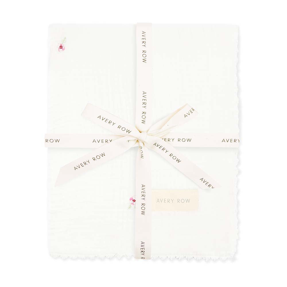 Avery Row Embroidered Muslin Blanket - Anemone