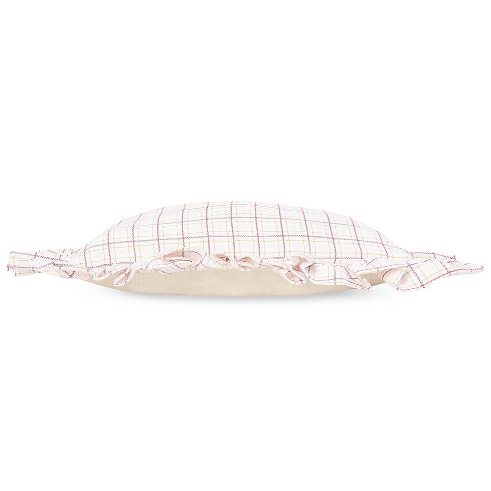 Avery Row Square Linen Frill Cushion - Pink Check