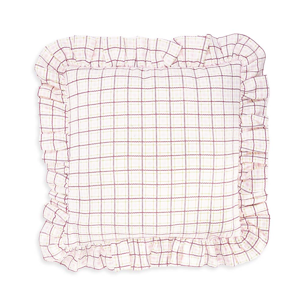 Avery Row Square Linen Frill Cushion - Pink Check