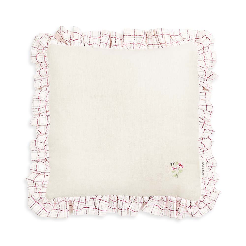 Avery Row Square Linen Frill Cushion - Pink Check