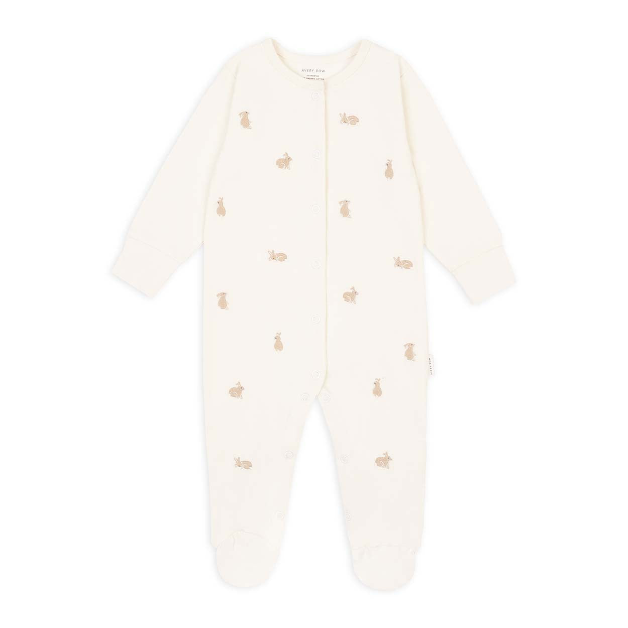 Avery Row Embroidered Baby Sleepsuit - Bunnies