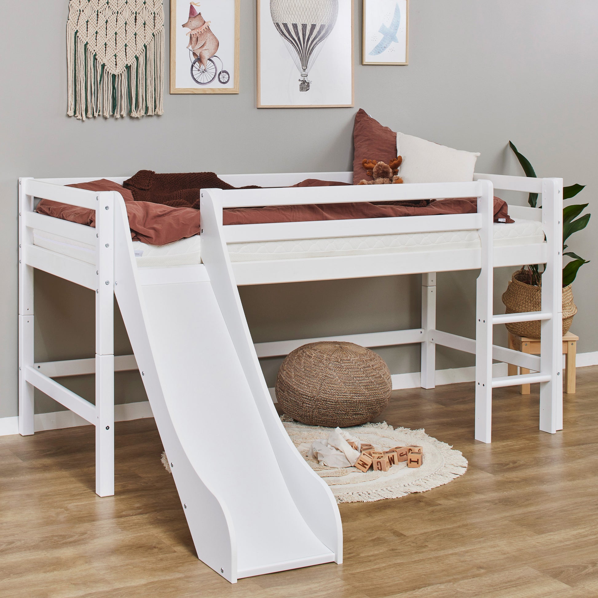 Hoppekids Eco Dream Mid Sleeper Bed with Slide - White (2 Sizes Available)