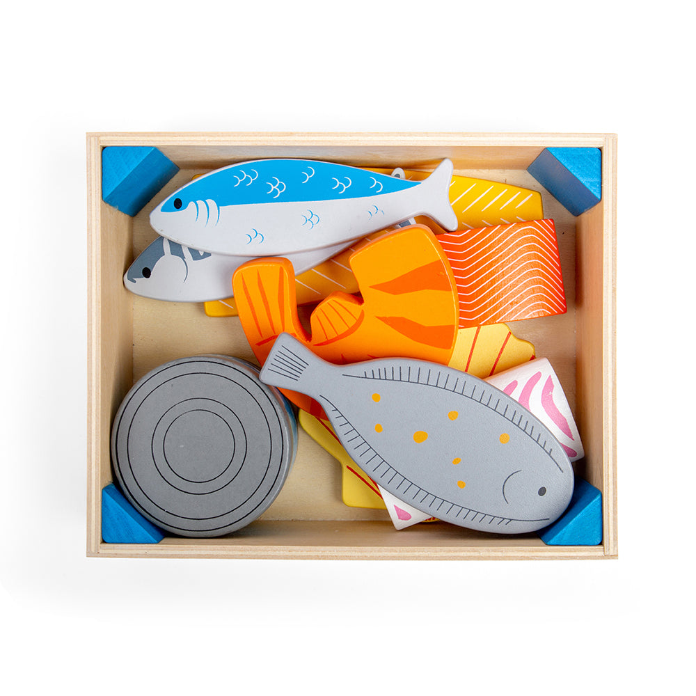 Bigjigs Wooden Meat & Fish Crate Playset