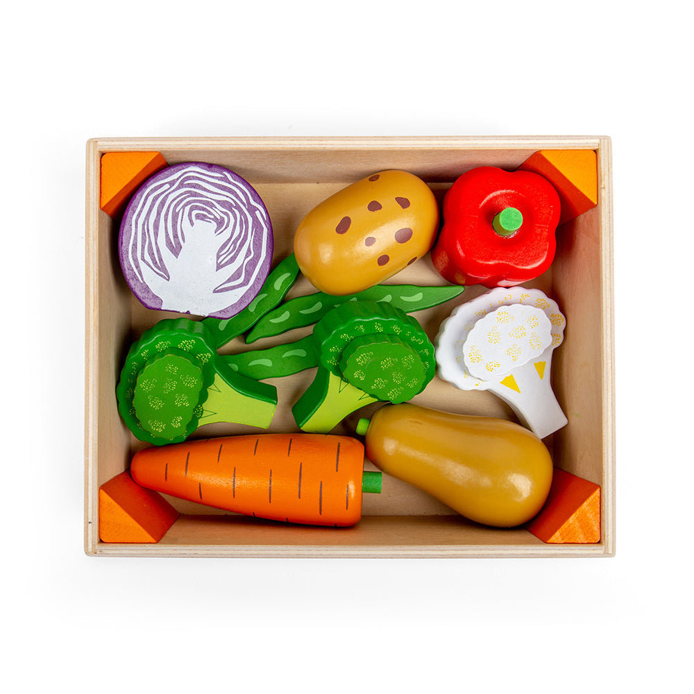 Bigjigs Wooden Fruit & Veg Crate Playset