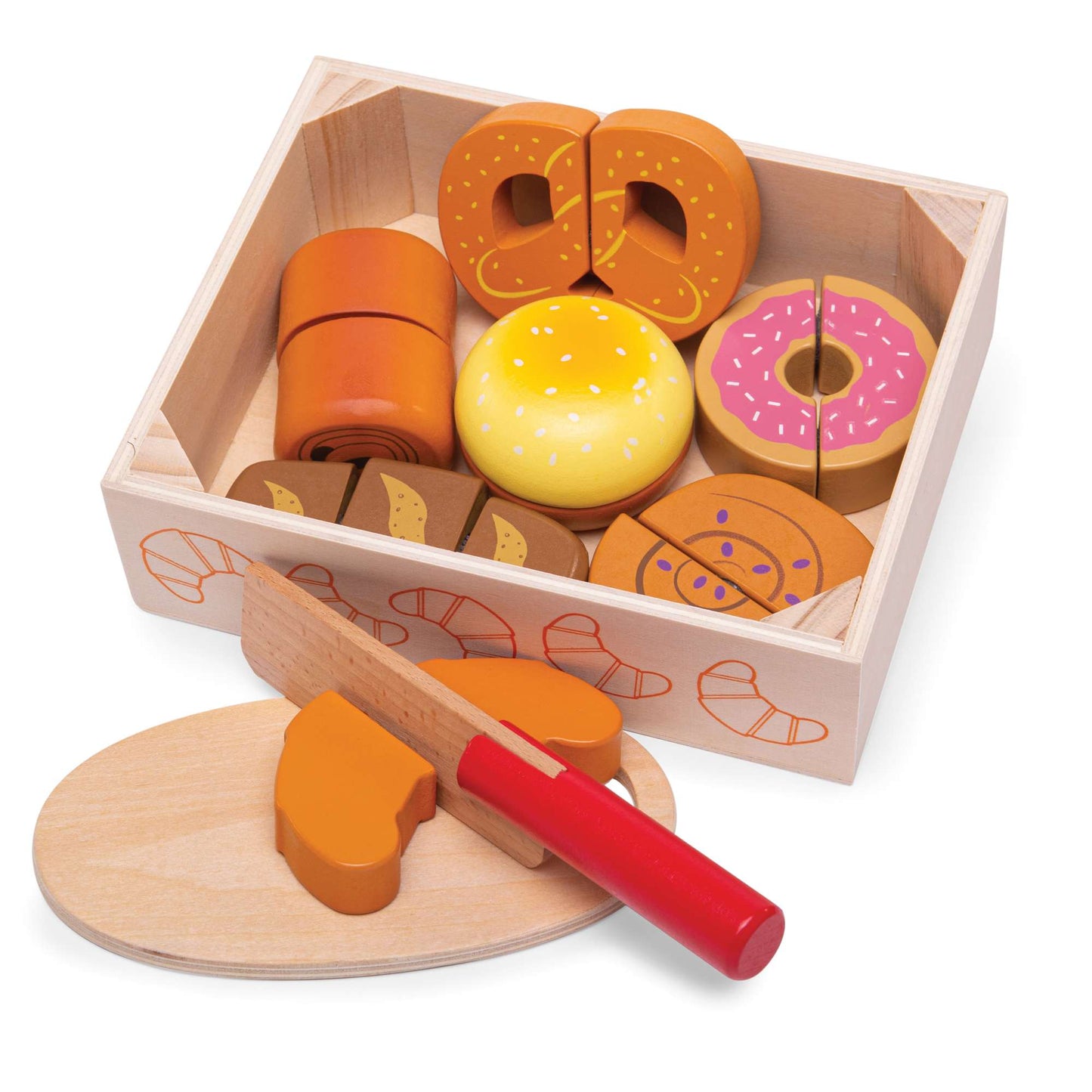 Bigjigs Wooden Toy Cutting Bread and Pastries Crate