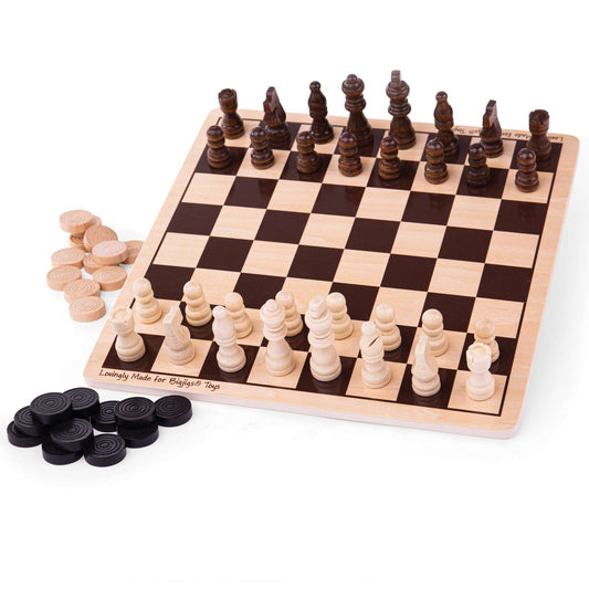 Bigjigs Wooden Draughts and Chess Set