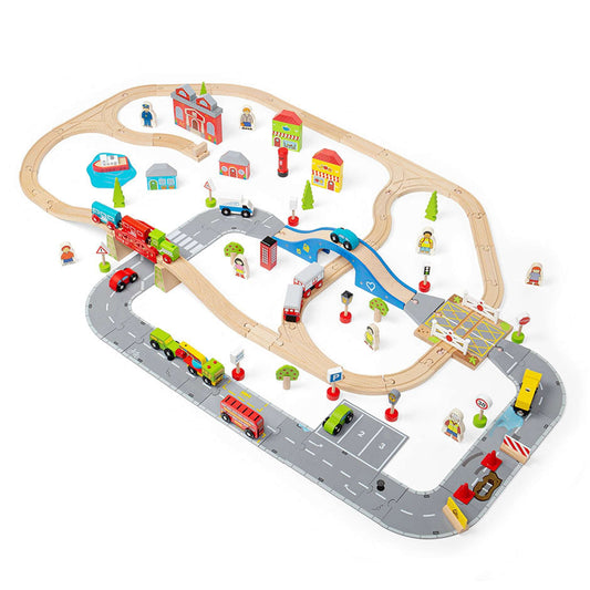 Bigjigs Rail Wooden City Road and Railway Set
