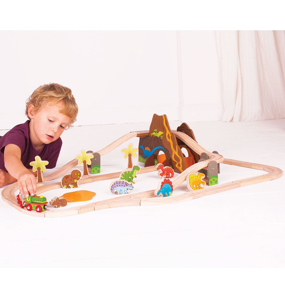 Bigjigs Rail Wooden Dinosaur Train Set