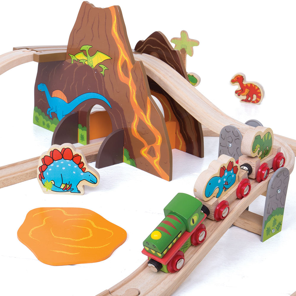 Bigjigs Rail Wooden Dinosaur Train Set
