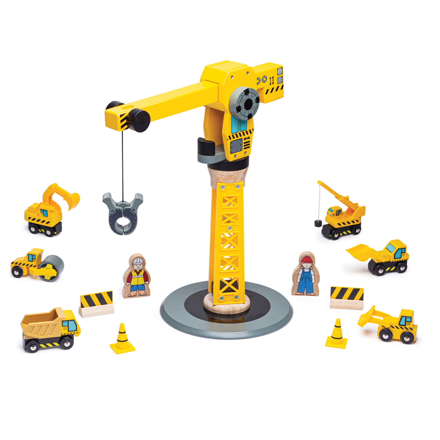 Bigjigs Rail Wooden Yellow Crane Construction Set
