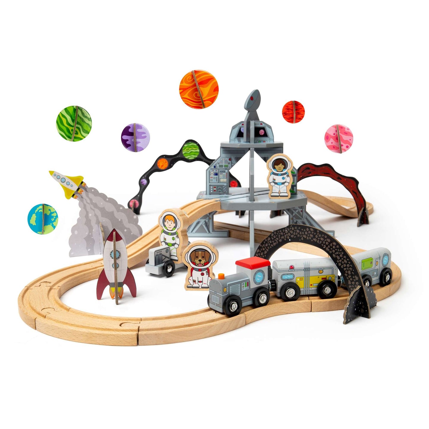 Bigjigs Wooden Space Train Set - 40 Pieces