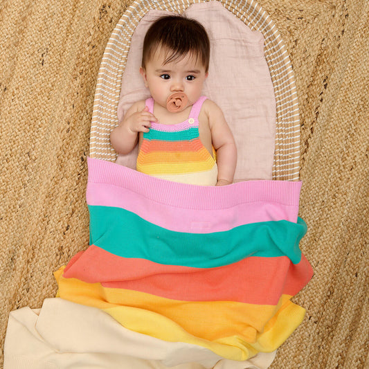 The Bonniemob Bobby Pink Rainbow Stripe Shawl