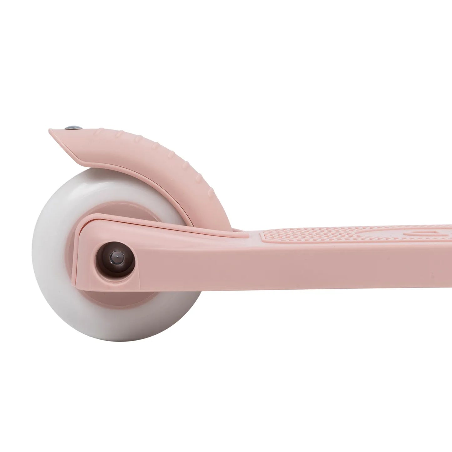Close-up of a pink scooter with a white wheel on a white background
