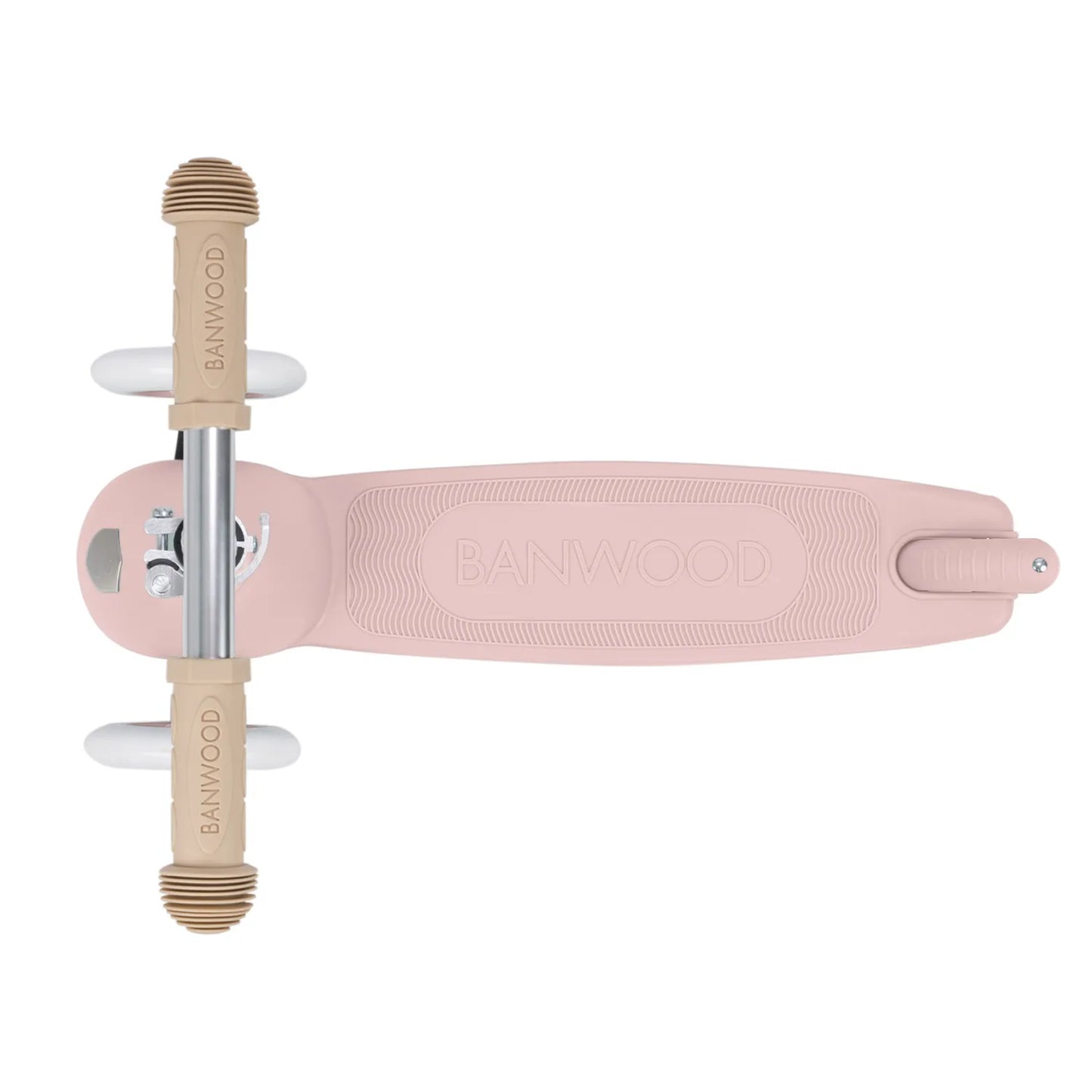 Pink scooter with beige handle on a white background