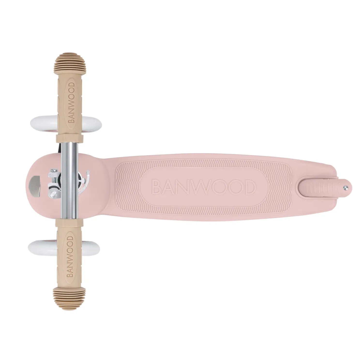 Pink scooter with beige handle on a white background
