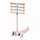 Pink children's scooter with beige handles on a white background
