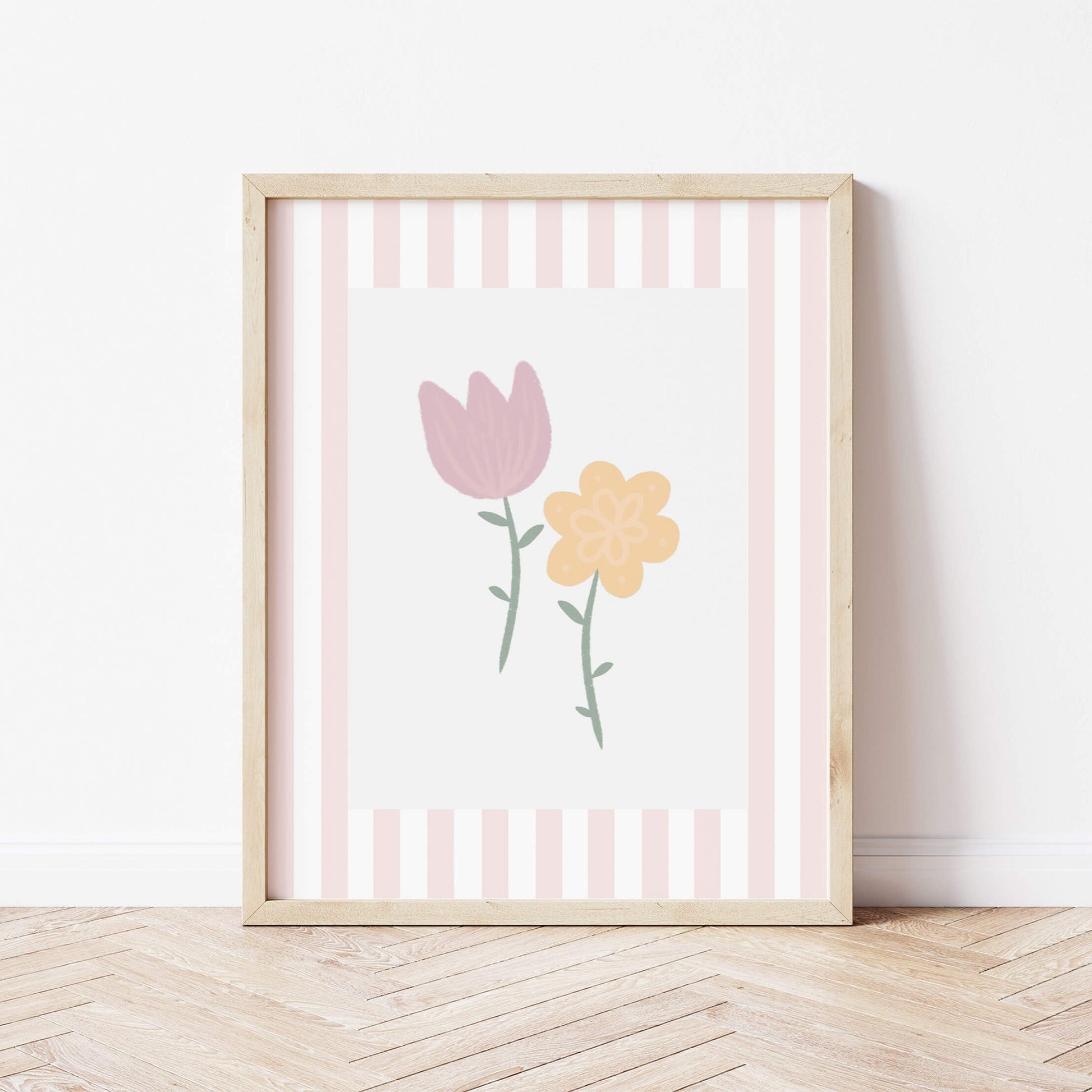 The Little Jones Flowers Print - Pale Pink Stripes