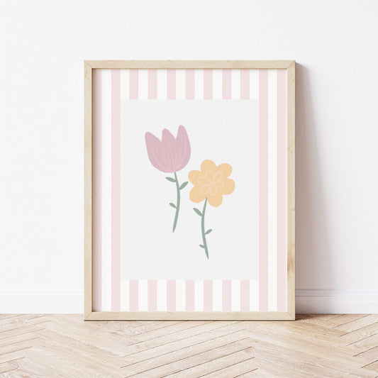 The Little Jones Flowers Print - Pale Pink Stripes