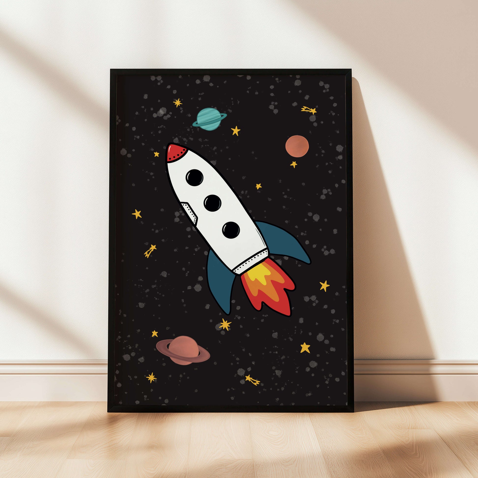 The Little Jones Space Rocket Print - Black