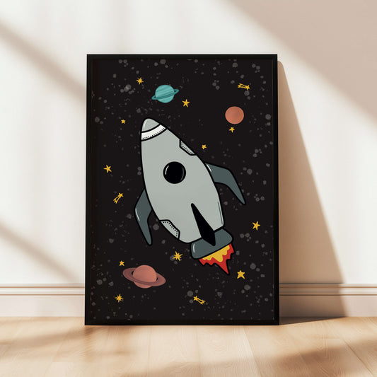 The Little Jones Space Rocket Print - Black