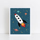 The Little Jones Space Rocket Print - Blue