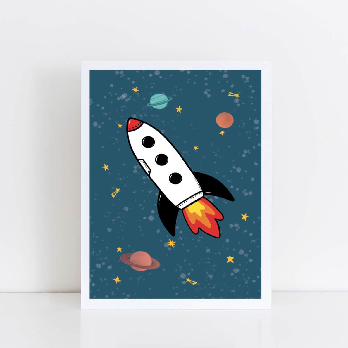 The Little Jones Space Rocket Print - Blue