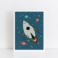 The Little Jones Space Rocket Print - Blue