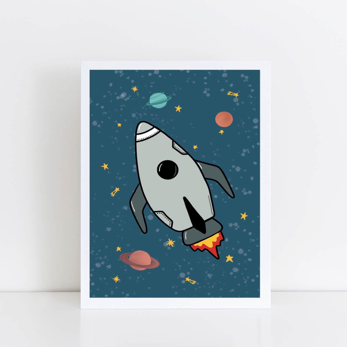 The Little Jones Space Rocket Print - Blue