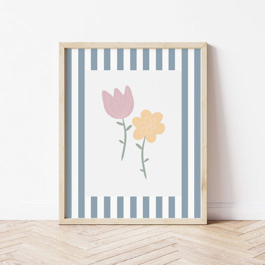 The Little Jones Flowers Print - Blue Stripes