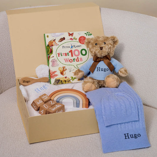 Luxury Blue Cashmere Personalised Baby Gift Set by The Baby Gifting Co.