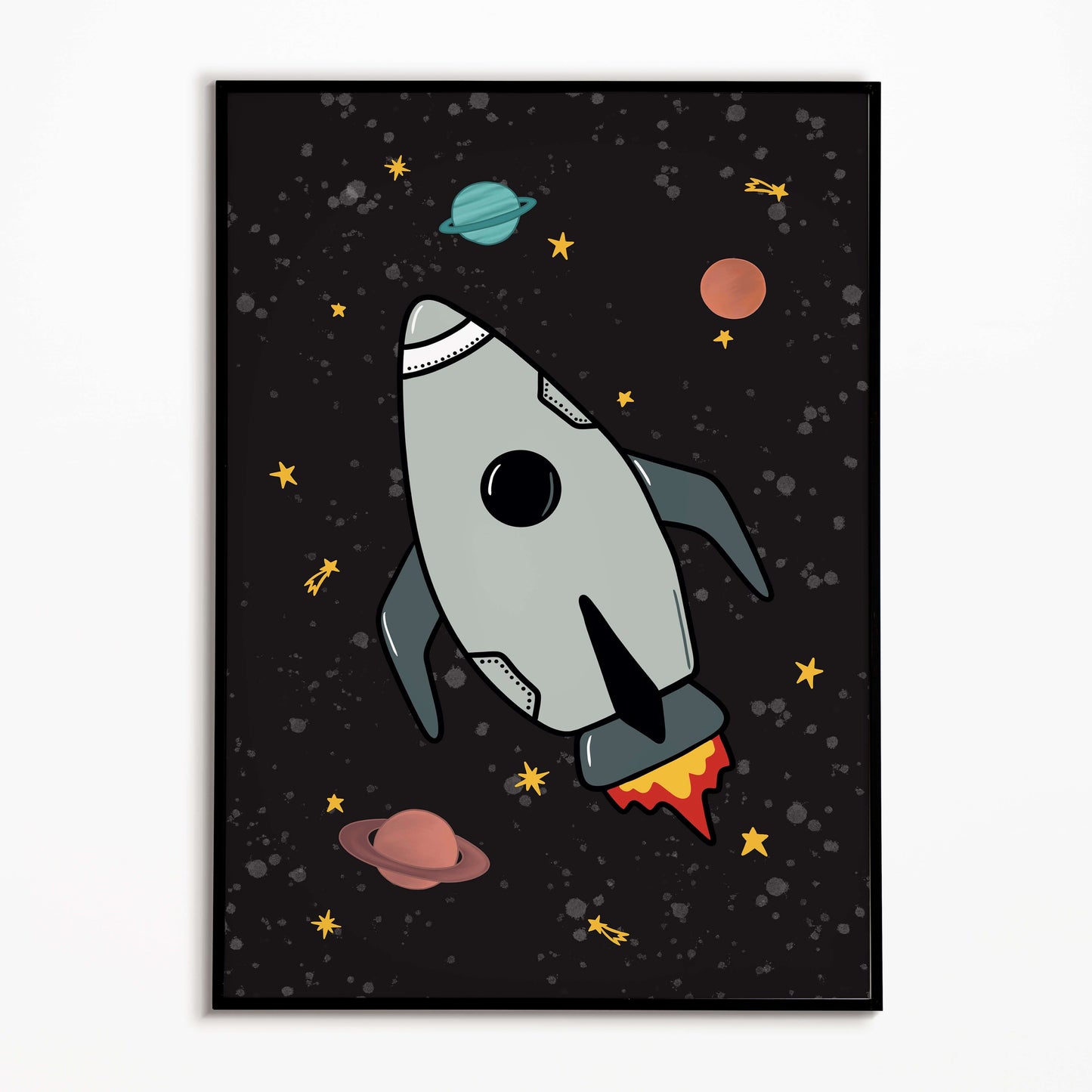 The Little Jones Space Rocket Print - Black