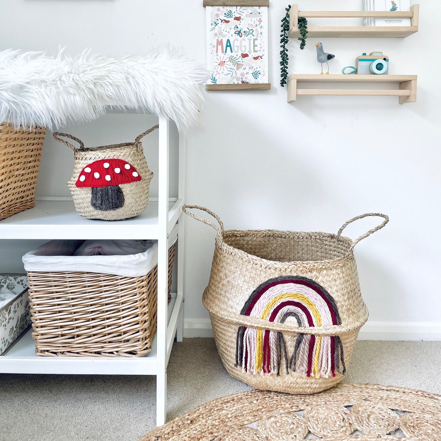 Bellybambino Maroon Tassel Rainbow Seagrass Basket - Extra Large
