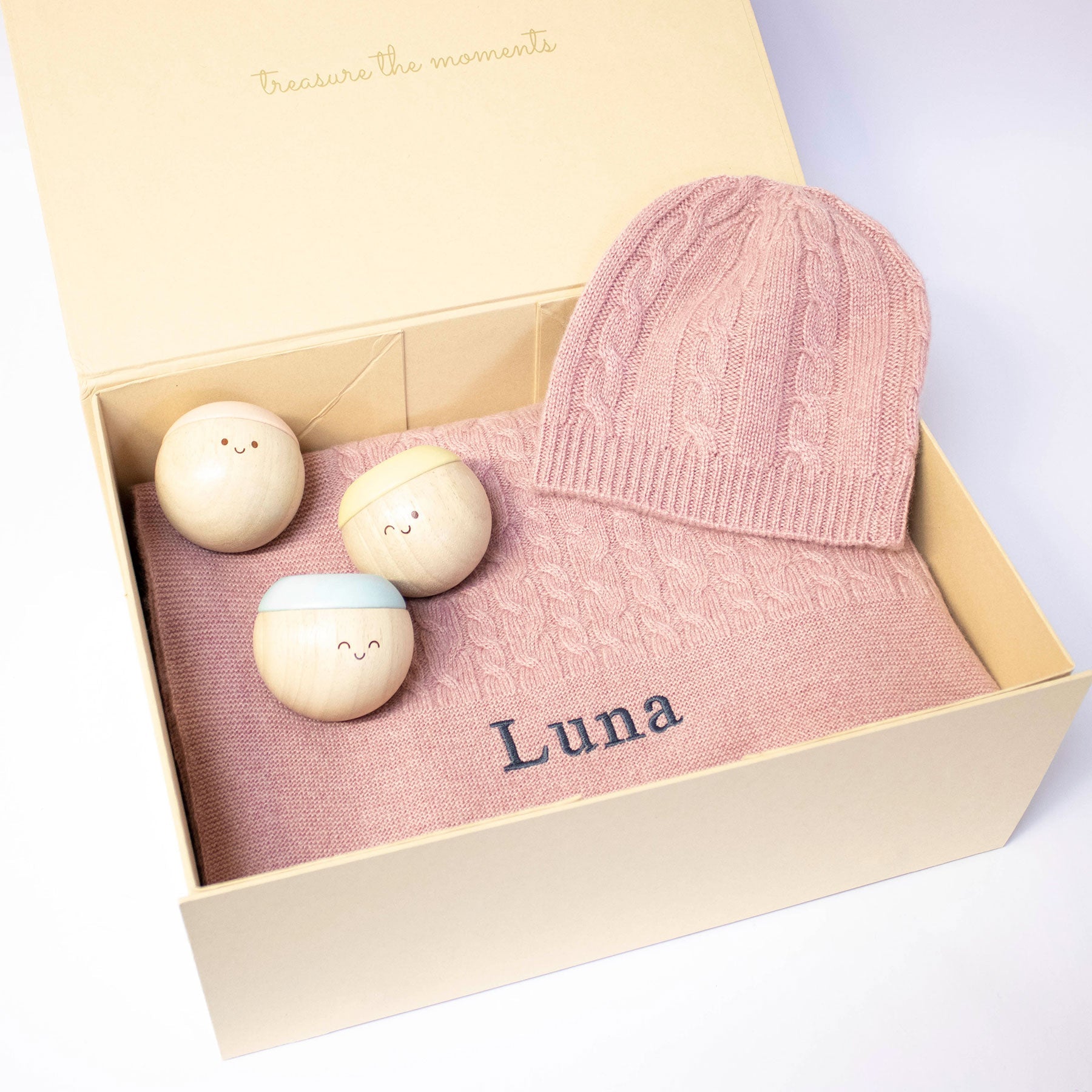 Rosewood Cashmere & Sensory Balls Personalised Baby Gift Set by The Baby Gifting Co.