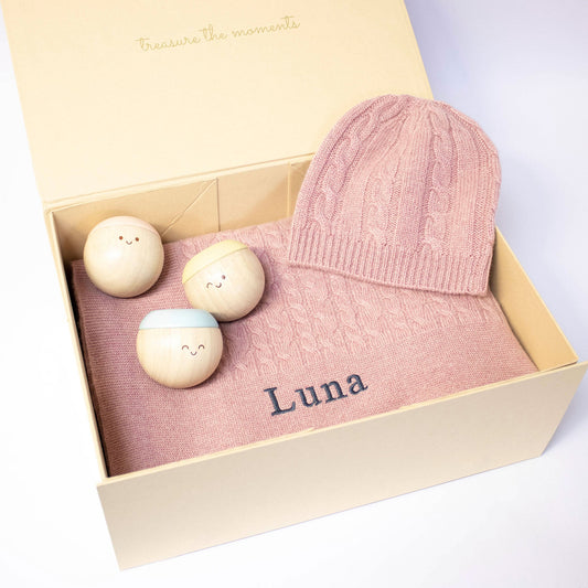 Rosewood Cashmere & Sensory Balls Personalised Baby Gift Set by The Baby Gifting Co.