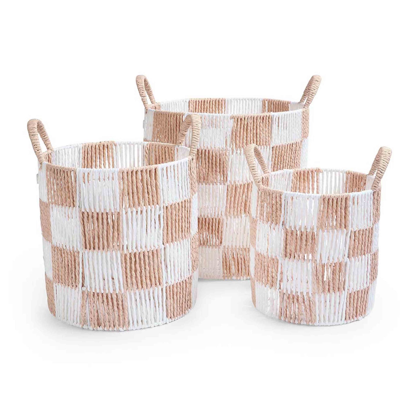 Avery Row Checkerboard Storage Basket - Set of 3 - Nude